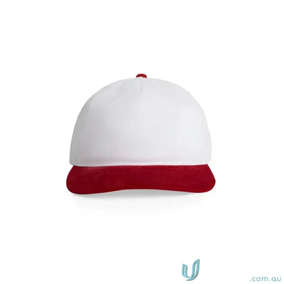 White baseball cap with red brim made of cotton 16-wale partridge cord style