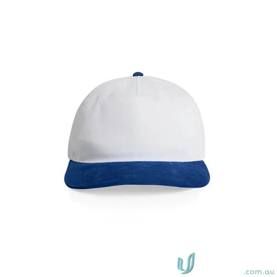 White baseball cap with blue brim made from cotton 16-wale partridge cord