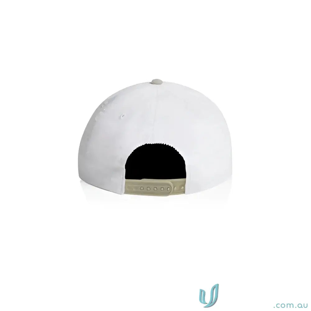 White cotton 16-wale partridge cord cap with beige snapback closure and five-panel design