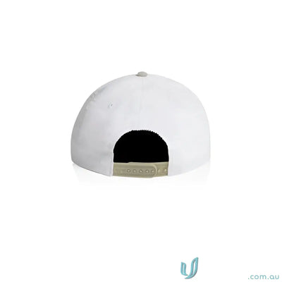 White cotton 16-wale partridge cord cap with beige snapback closure and five-panel design
