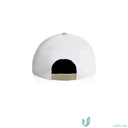White cotton 16-wale partridge cord cap with beige snapback closure and five-panel design