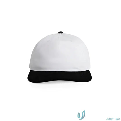 White cotton 16-wale partridge cord baseball cap with black brim and five-panel design