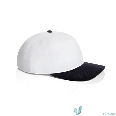Two-tone baseball cap with white crown and black brim made of cotton 16-wale partridge cord