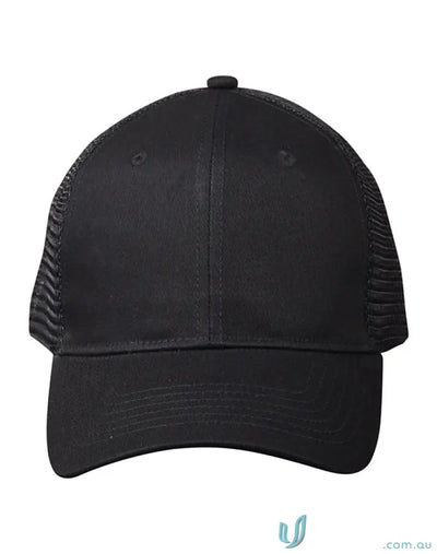 Black cotton trucker cap from Winning Spirit Premium, style ch89 premium cotton