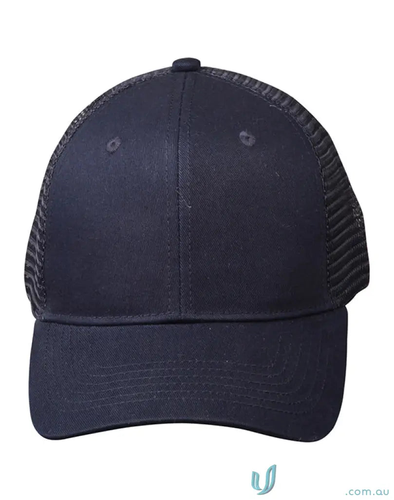Navy blue cotton trucker cap from Winning Spirit Premium ch89 premium cotton line