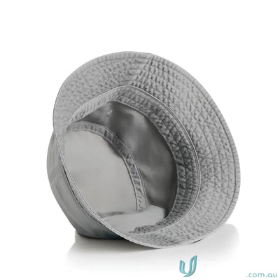 Gray quilted bucket hat with reinforced brim, perfect for light-mid weight style