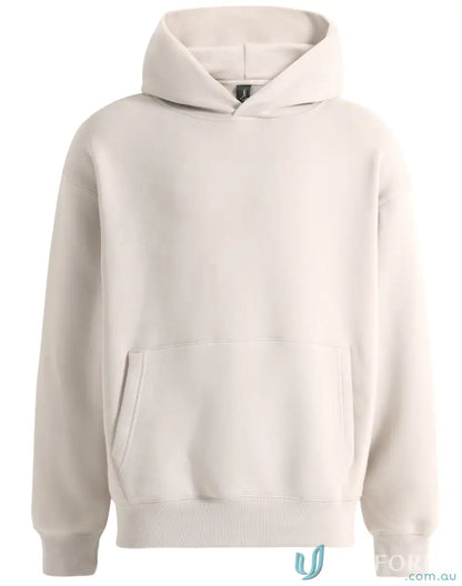Beige oversized fleece hoodie with hood, comfy and perfect for casual wear
