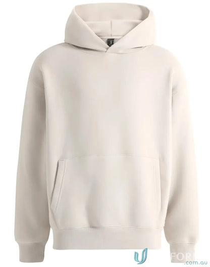 Beige oversized fleece hoodie made from recycled polyester premium fleece for comfy style