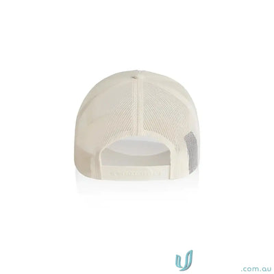 Back view of off-white Premium Foam Trucker Cap with recycled polyester mesh back