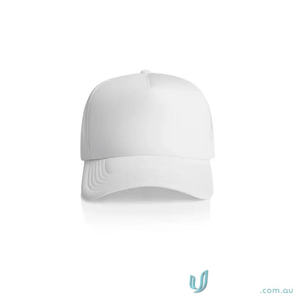 Plain white baseball cap with curved brim made from recycled polyester mesh back