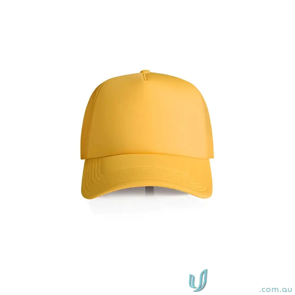 Plain yellow trucker hat with recycled polyester mesh back for a casual look