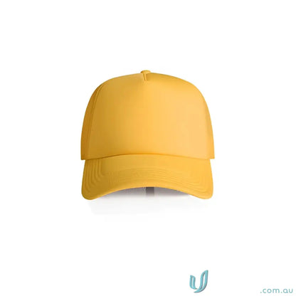 Plain yellow trucker hat with recycled polyester mesh back for a casual look
