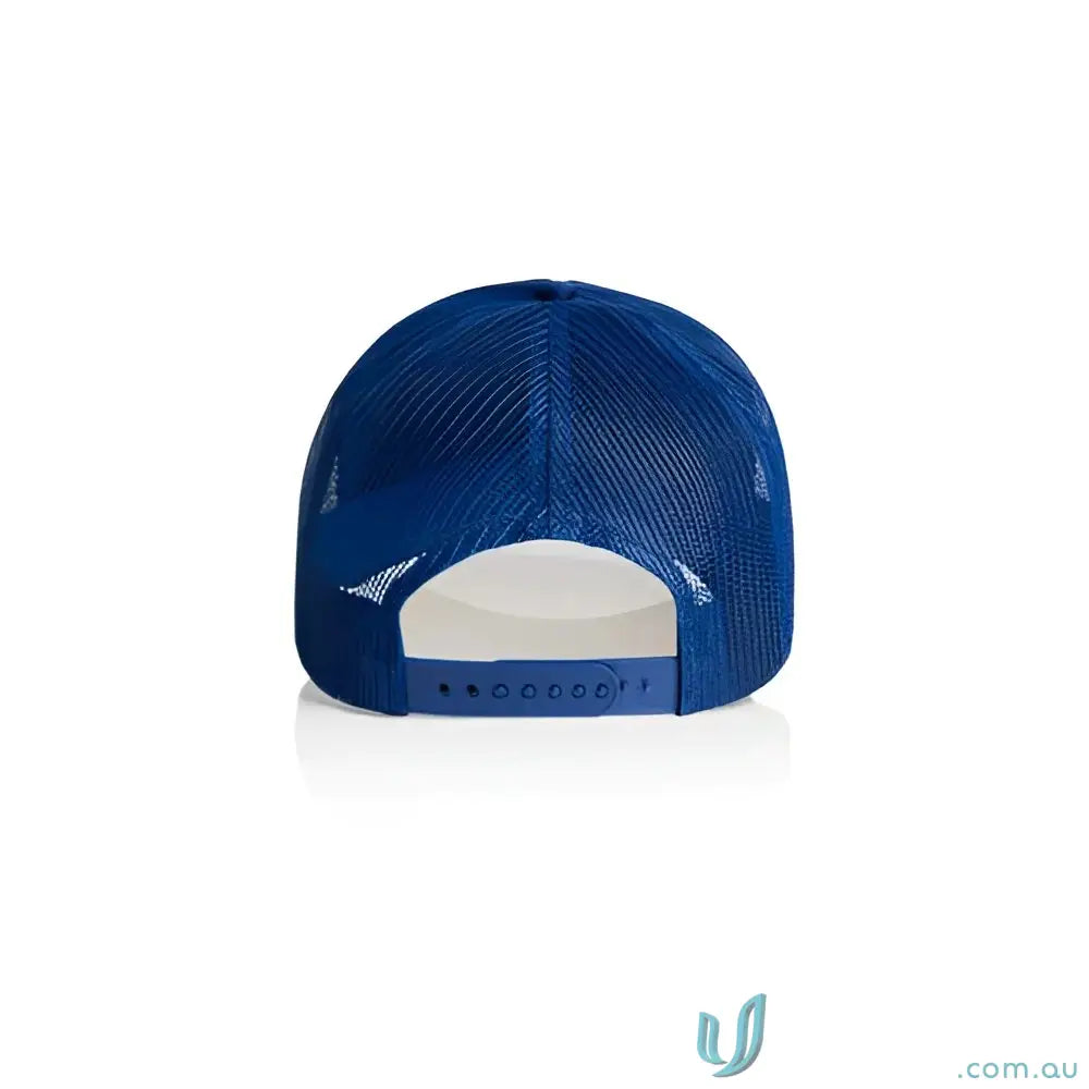 Blue mesh snapback baseball cap made with recycled polyester mesh for a stylish look