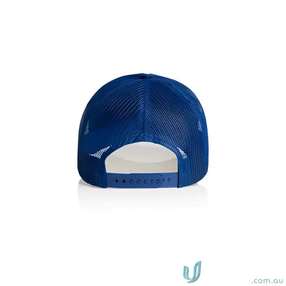 Blue mesh snapback baseball cap made with recycled polyester mesh for a stylish look