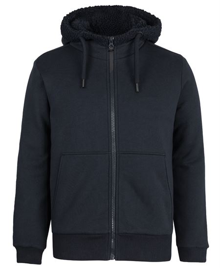 Premium full-zip shepherd hoodie in black with fleece-lined hood