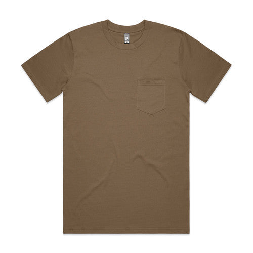 Olive green t-shirt with chest pocket and crew neck.