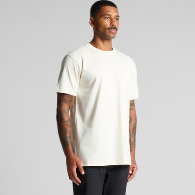 Premium heavyweight cotton pocket tee in cream, short-sleeve crew neck