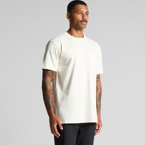 Premium heavyweight cotton pocket tee in cream, short-sleeve crew neck