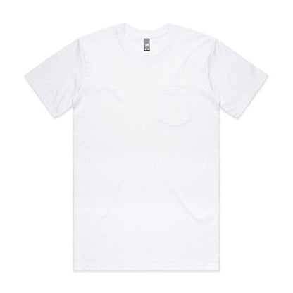 White v-neck t-shirt with pocket and logo on back