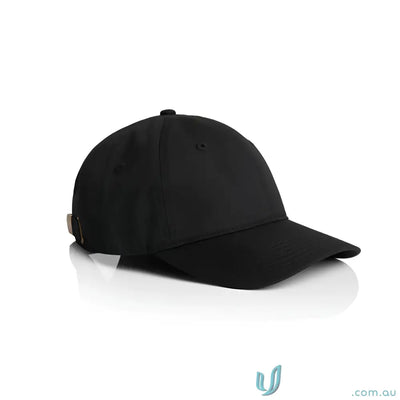 Black cotton baseball cap with adjustable metal clasp for a perfect fit