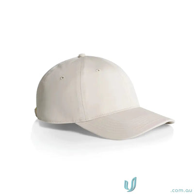 Light beige baseball cap with subtle sheen and adjustable metal clasp for a comfy fit