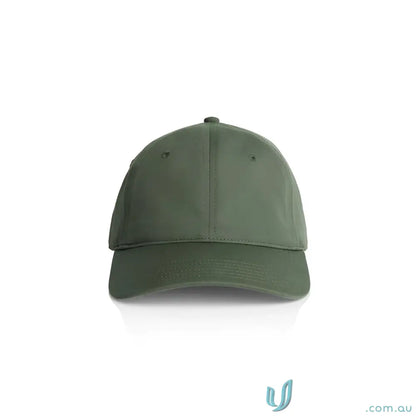 Plain olive green baseball cap with curved brim and adjustable metal clasp