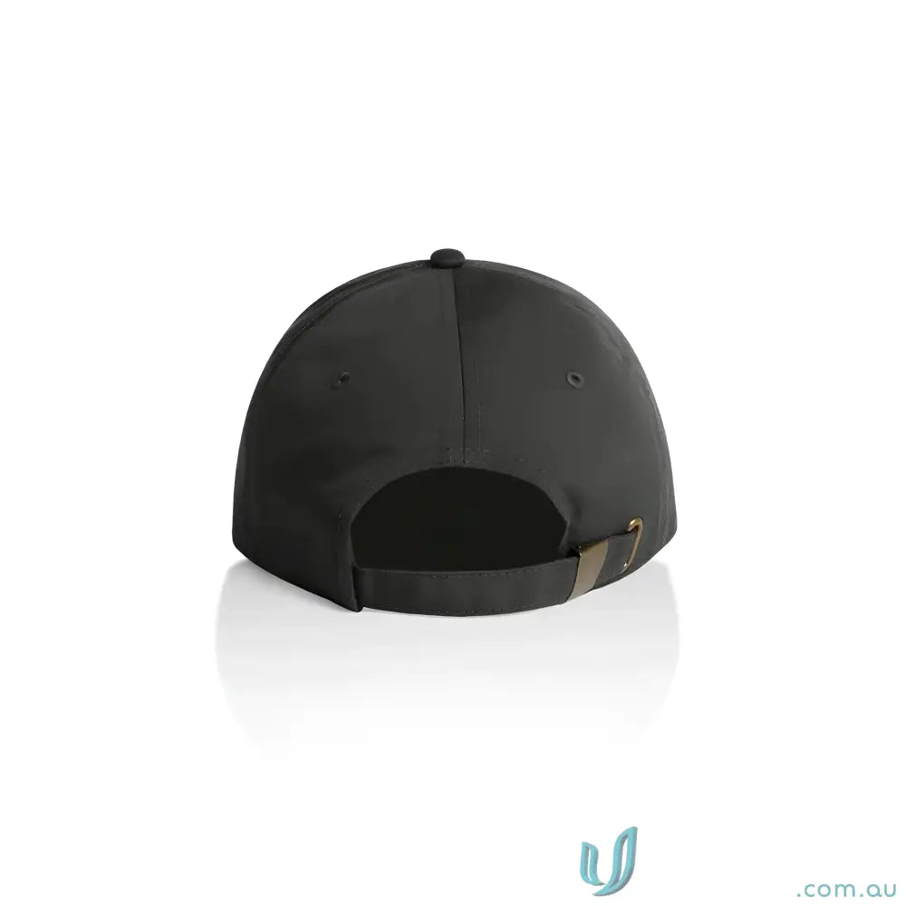 Dark grey cotton baseball cap with adjustable metal clasp and strap for a perfect fit