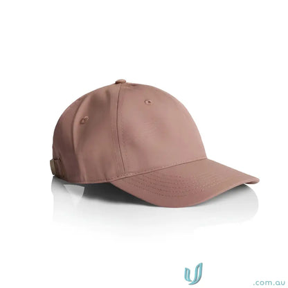 Plain light brown baseball cap with curved brim and adjustable metal clasp for fit