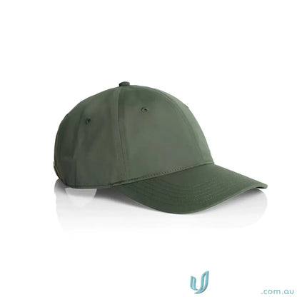 Olive-green baseball cap with curved brim and adjustable metal clasp for a perfect fit
