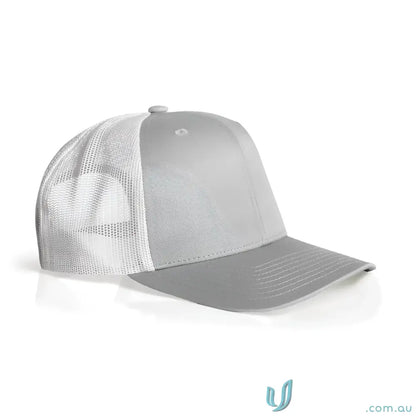 Premium mesh contrast trucker cap with recycled polyester mesh and shallow curved peak