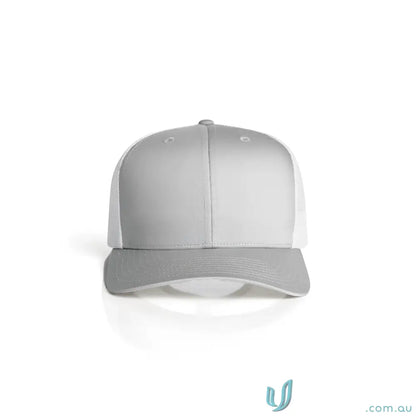 Two-tone baseball cap with light grey front and white recycled polyester mesh back