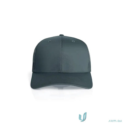 Premium mesh trucker cap made of recycled polyester with a shallow curved brim