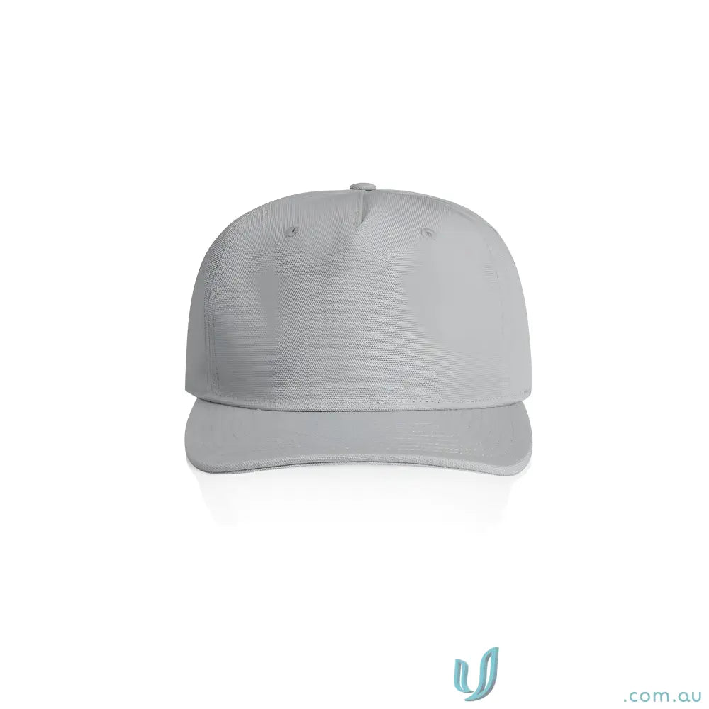 Plain light gray cotton canvas cap with flat peak and adjustable plastic snapback