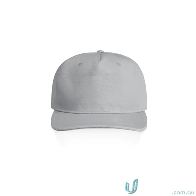 Plain light gray cotton canvas cap with flat peak and adjustable plastic snapback