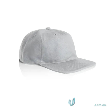 Light gray cotton canvas cap with flat peak and adjustable plastic snapback