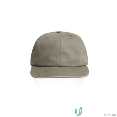 Light olive green baseball cap with flat peak, metal clasp, and tonal under-peak lining