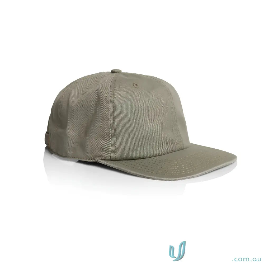 Plain green/beige cotton cap with flat peak, metal clasp, and tonal under-peak lining