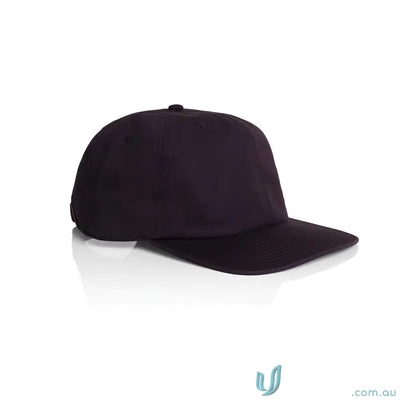 Dark-colored cotton cap with flat peak, metal clasp, and tonal under-peak lining