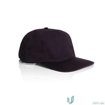 Dark-colored cotton cap with flat peak, metal clasp, and tonal under-peak lining