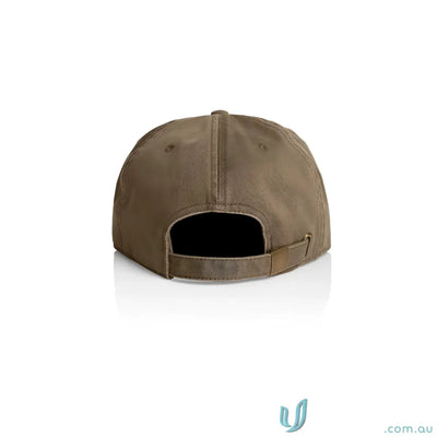 Brown cotton cap with flat peak, metal clasp, and tonal under-peak lining