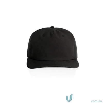 Black plain baseball cap made of recycled polyester with fleece lining and mid profile design