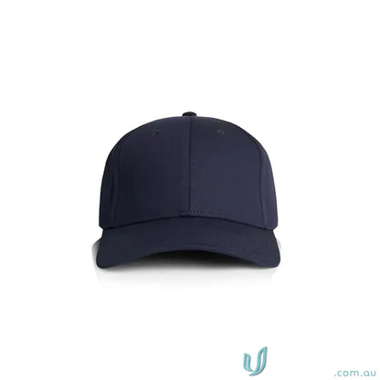 Plain navy blue snapback cap with curved peak and tonal under-peak lining
