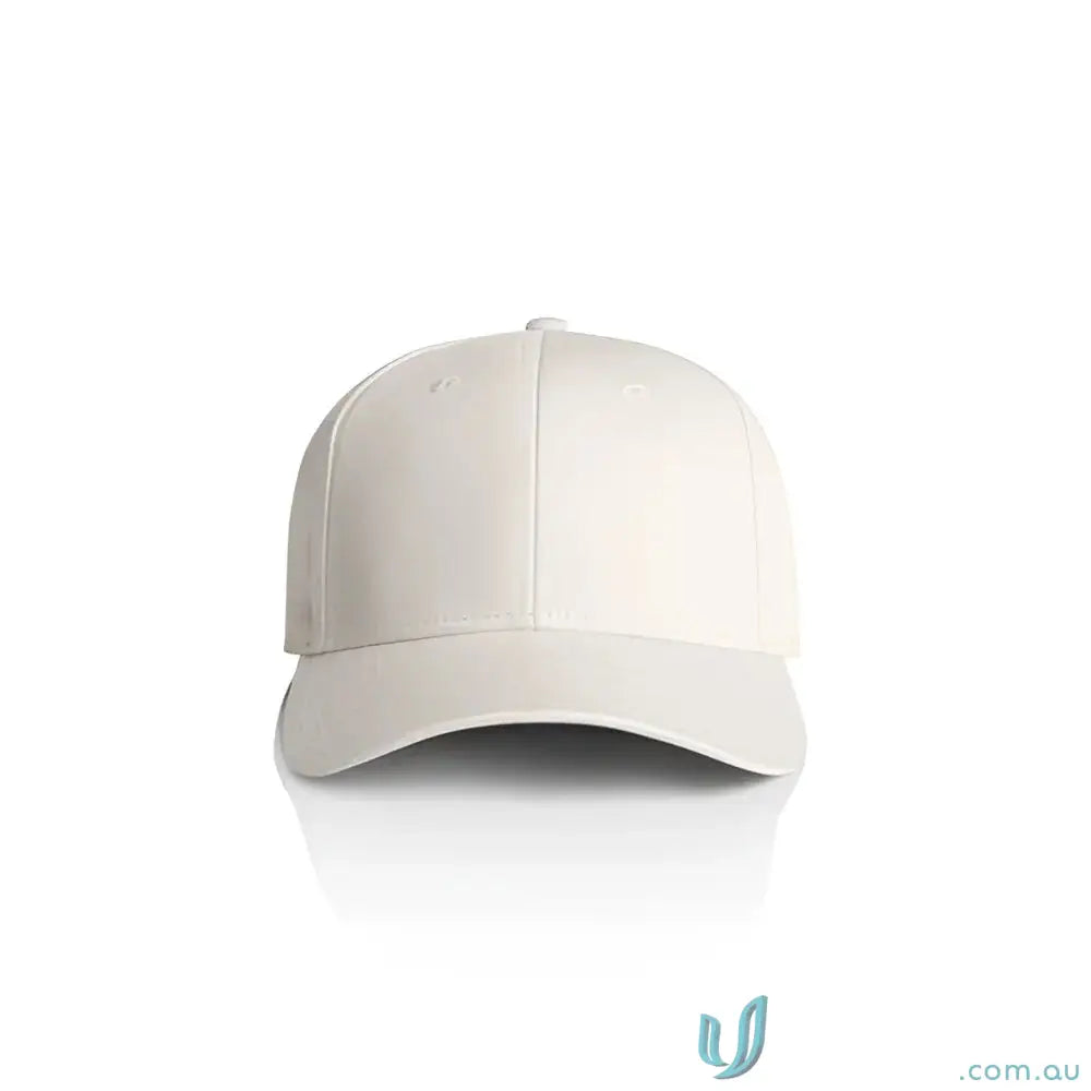 Plain white snapback cap with curved peak and tonal under-peak lining