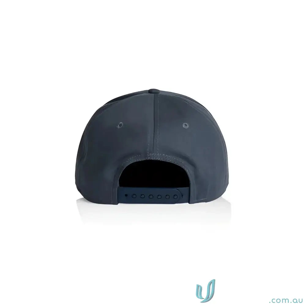 Dark blue snapback cap with curved peak and tonal under-peak lining
