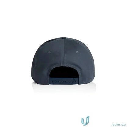 Dark blue snapback cap with curved peak and tonal under-peak lining
