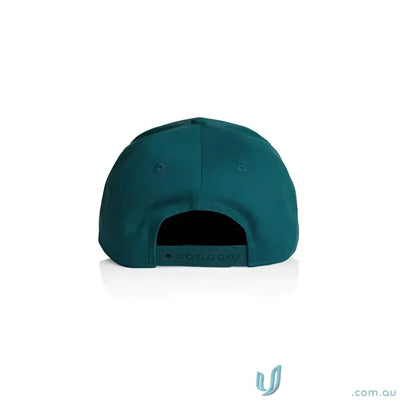 Teal snapback cap with curved peak and tonal under-peak lining for style and comfort
