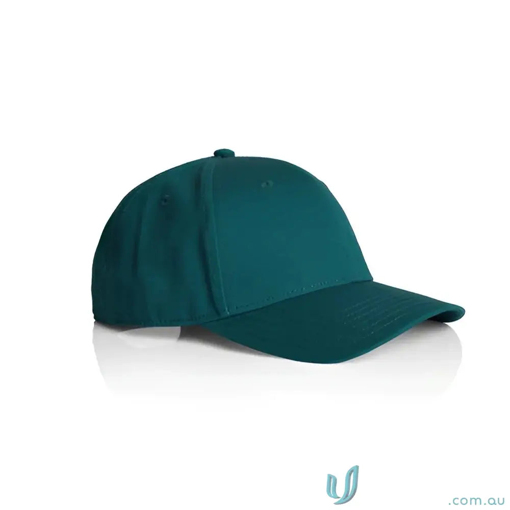 Teal green snapback cap with curved peak and tonal under-peak lining