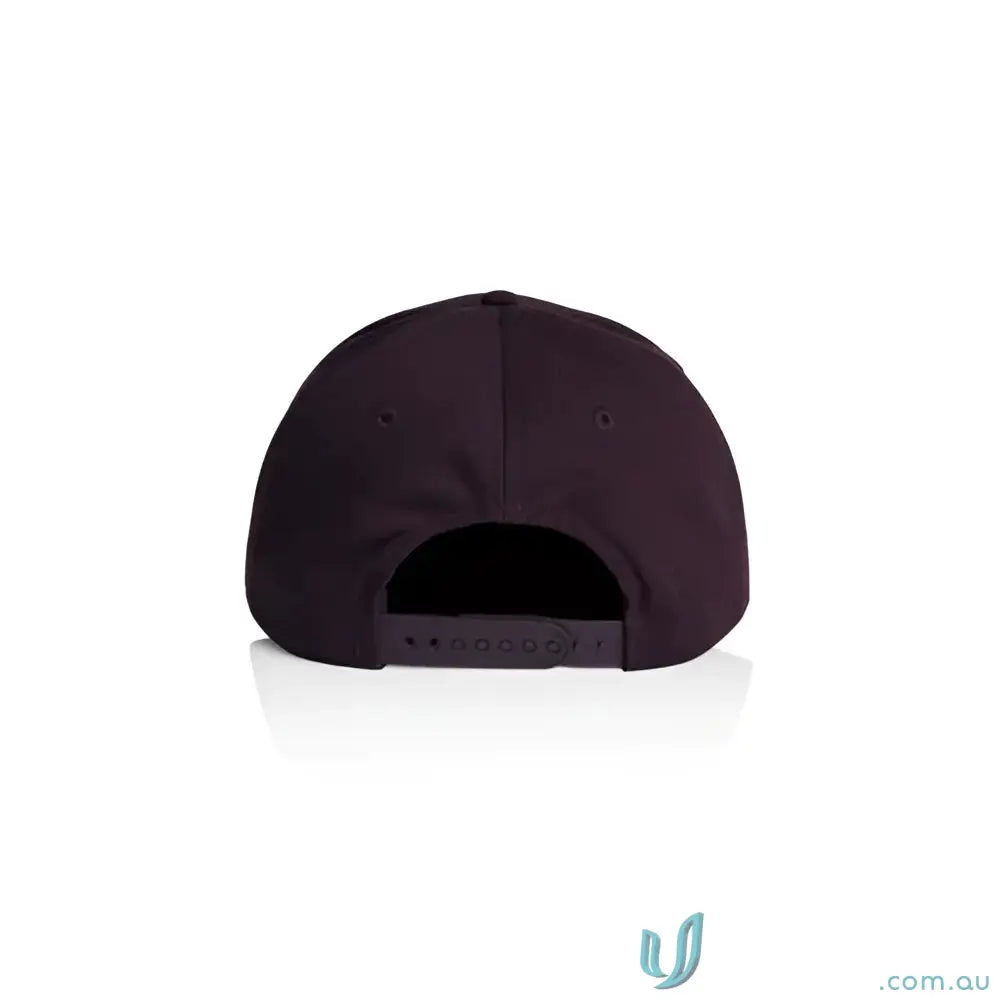 Dark purple snapback cap with curved peak and tonal under-peak lining