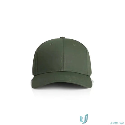 Dark olive green snapback cap with curved peak and tonal under-peak lining