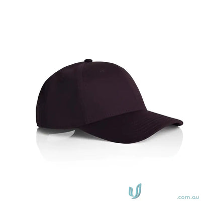 Dark purple snapback cap with curved peak and tonal under-peak lining